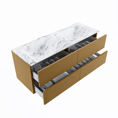 MONDIAZ VICA-DLUX Ensemble meuble de salle de bains - 130cm - meuble bas oro - 4 tiroirs - lavabo encastré cloud double - 2 trous de robinet - version haute 60cm - glace