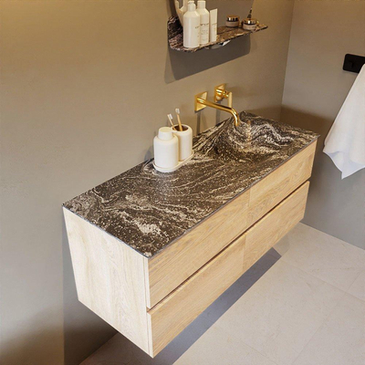 Mondiaz VICA-DLUX ensemble de meuble de salle de bain - 120cm - meuble sous-vasque chêne blanchi - 4 tiroirs - lavabo encastré cloud droite - sans trous de robinet - version haute de 60cm - lave