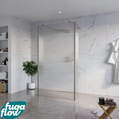FugaFlow Eccelente Vetro Vrijstaande inloopdouche badkamer - 110x200cm - Helder geribbeld - antikalk - 8mm veiligheidsglas - 2 zijwanden 40cm - met wandarmen en hoekprofielen - Gunmetal -