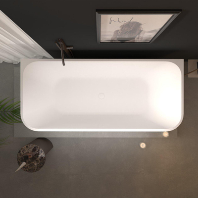 ZEZA Grand Baignoire semi-îlot - 180x80x58cm - avec une bonde- acrylique - blanc brillant