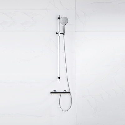 Fortifura Calvi Ensemble de douche barre curseur avec douchette ronde, flexible en métal et robinet de douche Chrome