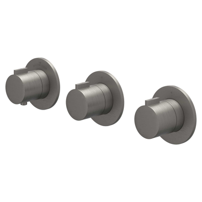 IVY Pact ensemble de douche pluie encastré – douche de tête medium Ø 20 cm – bras mural courbé 40 cm – 2 robinets d'arrêt – metal noir brossé