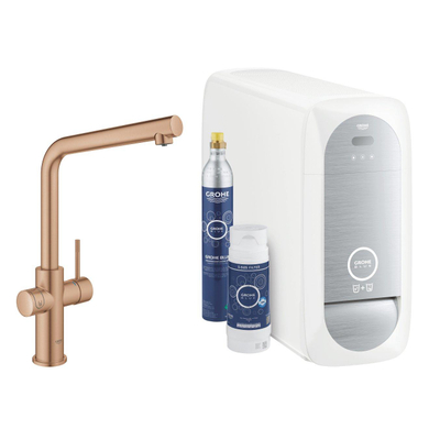 GROHE Blue home robinet de cuisine 1 trou avec bec duo l starterkit avec wifi bluetooth eau froide et gazeuse 3x eau froide + 3x eau gazeuse Warm sunset brossé (cuivre)