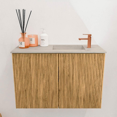 Mondiaz JOYA-DLUX 60cm toiletmeubel - kleur Oak - Wastafel FAYE positie Rechts 1 kraangat kleur Opalo.