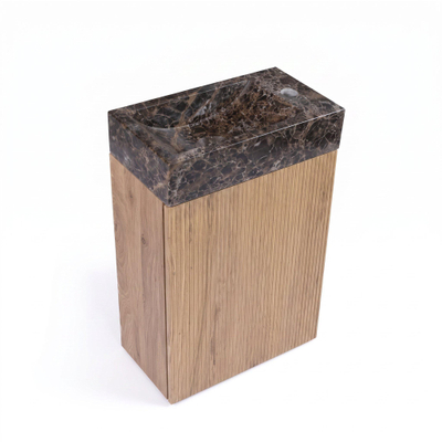 Saniclass Holz Atelier Ensemble de meuble de toilette - 40x60.5cm - 1 porte - lave-mains dark emporador - trou de robinet à droite - chêne naturel
