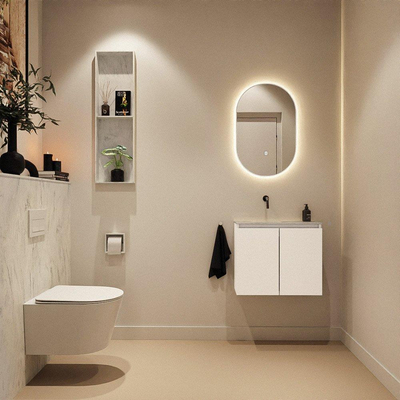 MONDIAZ TURE-DLUX Meuble WC 60 cm Talc. Lavabo EDEN Opalo position gauche. Sans trou de robinet.