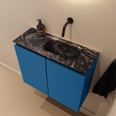 MONDIAZ TURE-DLUX Meuble de toilettes 60cm Jeans. Lavabo EDEN Lava position droite. Sans trou de robinet.