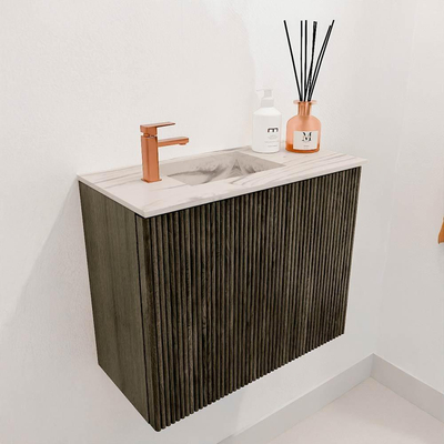 Mondiaz JOYA-DLUX 50cm toiletmeubel - kleur Shadow - Wastafel FAYE positie Links 1 kraangat kleur Nata.