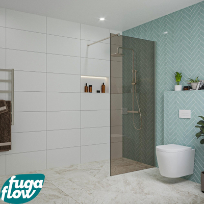 FugaFlow Eccelente Vetro inloopdouche badkamer - 90x200cm - rookglas - wandarm - geborsteld RVS -