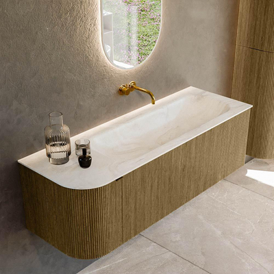 Mondiaz KURVE-DLUX Badkamermeubelset - 135x46x40cm - 1 lade - 1 deur - wastafel solid surface - rechts - zonder kraangat - Dusk