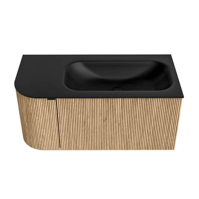 MONDIAZ KURVE Meuble de salle de bains 95 cm avec module 25 L couleur Chêne avec 1 tiroir et 1 porte. Lavabo BIG SMALL droit sans trou de robinet Urban.