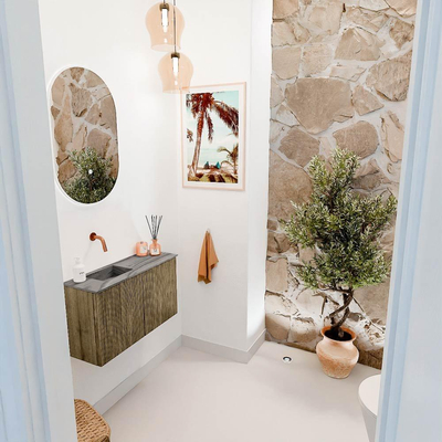 Mondiaz JOYA-DLUX 70cm toiletmeubel - kleur Dusk - Wastafel FAYE positie Links Zonder kraangat kleur Sombra.