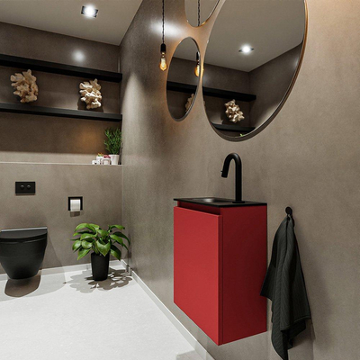 MONDIAZ TURE Fonteinset - 40x23x50cm - 1 kraangat - 1 deur - fire mat - Wasbak links - Solid Surface Zwart