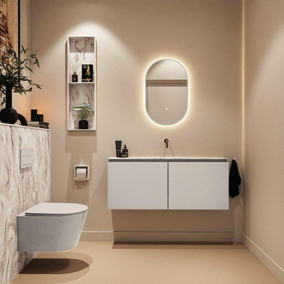 MONDIAZ TURE-DLUX Meuble toilette - 120cm - Linen - EDEN - vasque Glace - position centrale - sans trou de robinet