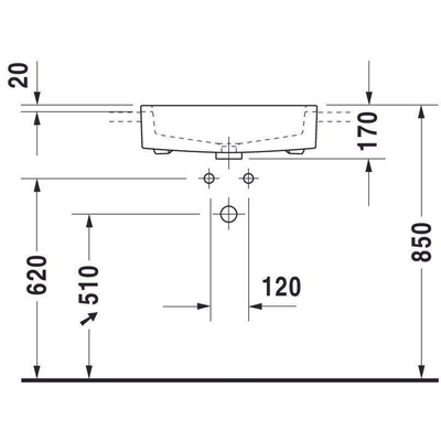 Duravit Vero Half inbouwwastafel - met kraangat - met overloop - 55x47cm - met wondergliss - inclusief bevestiging - wit