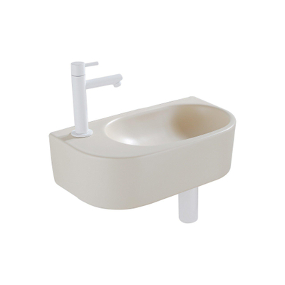 Fugaflow Efficiente Pietra Ensemble lave-mains – 40 x 21,5 x 12 cm – gauche – lisse – demi-rond – 1 trou pour robinet – céramique – robinet pour lave-mains blanc mat – bonde d’évacuation – siphon extra-plat – beige
