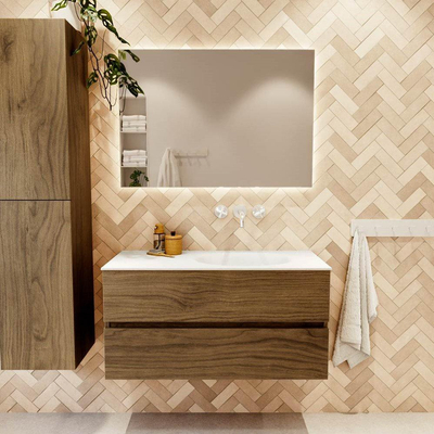 Mondiaz VICA 100cm meuble de salle de bains armoire basse Chai 2 tiroirs. Vasque MOON droite sans trou de robinet, couleur Talc.