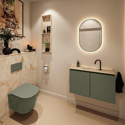 MONDIAZ TURE-DLUX Meuble toilette - 80cm - Army - EDEN - vasque Frappe - position centrale - 1 trou de robinet