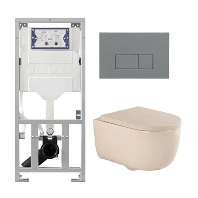 QeramiQ Dely Swirl Pack WC suspendu - 36.3x51.7cm - bâti-support Geberit UP320 - abattant 35mm - plaque de commande gris clair - boutons rectangulaires - noir mat