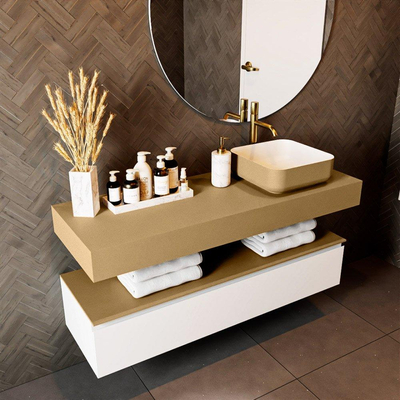 Mondiaz TOP 46 Plan vasque suspendu - 130x46x12cm - adapté pour vasque à poser - Solid surface - Oro