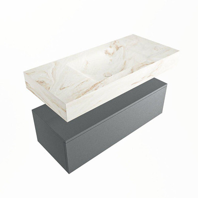 Mondiaz ALAN-DLUX Ensemble de meuble - 100cm - meuble Plata mat - 1 tiroir - Lavabo Cloud Frappe suspendu - vasque Centre - 0 trous de robinet