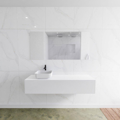 Mondiaz Lagom Meuble salle de bains 150x30.9x45cm Solid Surface Talc 1 tiroir avec lavabo BINX vasque à poser Gauche 1 trou de robinet