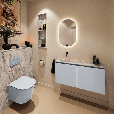 MONDIAZ TURE-DLUX Meuble WC 100cm Clay. Lavabo EDEN Glace position gauche. Sans trou de robinet.