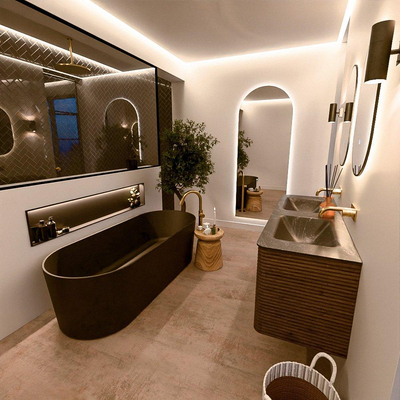 Mondiaz CIRO-DLUX Meuble de salle de bains - 140x45x50cm - Lavabo en solid surface Lava - 2 vasques Double - sans trous de robinet - 4 tiroirs - Dusk