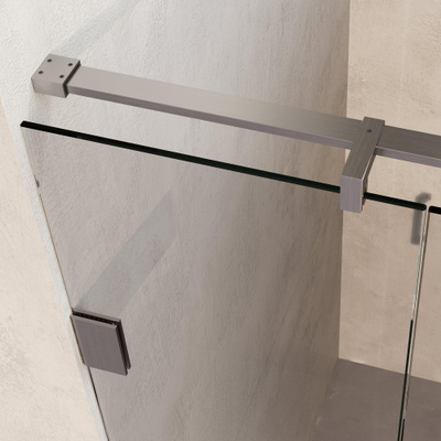 BRAUER Void Carving Nisdeur - 2-delig - 190x200cm - 70cm draaideur aan muur - glascoating - omkeerbaar - helder glas - Geborsteld RVS PVD