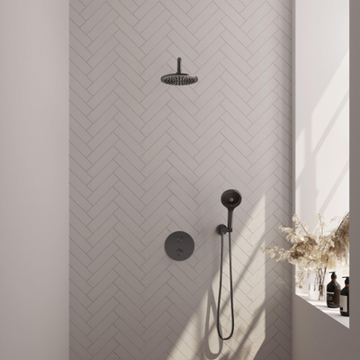 BRAUER Gunmetal Edition douche thermostatique encastrée - 3 voies - rond - set 81 - douche principale de 20 cm - bras mural courbé - douchette à main 3 positions - flexible de douche - coude mural - gunmetal brossé PVD