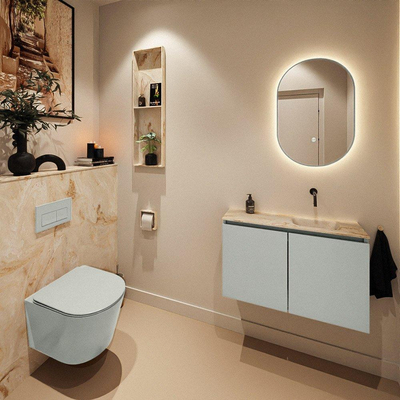 MONDIAZ TURE-DLUX Meuble de toilette 80cm Greey. EDEN lavabo Frappe position droite. Sans trou de robinet.