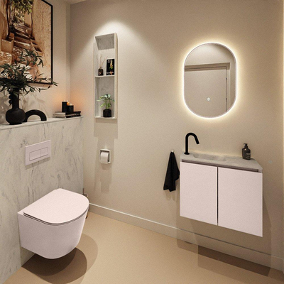 MONDIAZ TURE-DLUX Meuble toilette - 60cm - Rosee - EDEN - vasque Opalo - position gauche - 1 trou de robinet