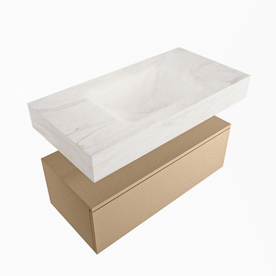 MONDIAZ ALAN - DLUX Badkamermeubelset - 90cm - onderkast - Oro - 1 lade - vrijhangende wastafel - wasbak midden - 0 kraangaten - Ostra