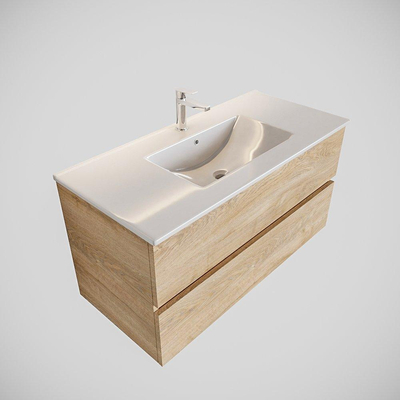 Mondiaz VICA Meuble Washed oak avec 2 tiroirs 100x50x45cm vasque lavabo Denia centre 1 trou de robinet