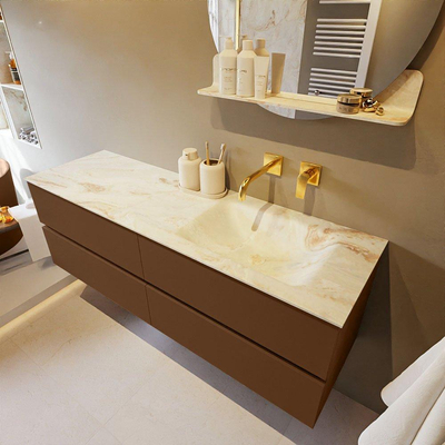 Mondiaz VICA-DLUX ensemble de meuble de salle de bain - 150cm - meuble sous-vasque repos - 4 tiroirs - lavabo encastrée cloud droite - sans trous de robinet - version haute de 60cm - frape