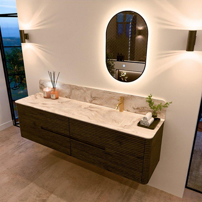 Mondiaz CIRO-DLUX Badkamermeubelset - 180x45x50cm - Solid surface wastafel Frappe - 1 wasbak Rechts - 1 kraangat - 4 lades - Shadow