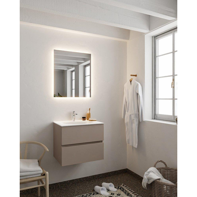 Mondiaz VICA Ensemble de meuble de salle de bain - 60cm - meuble sous-vasque fumée - 2 tiroirs - lavabo lune milieu - 1 trou de robinet - version XL 60cm haut