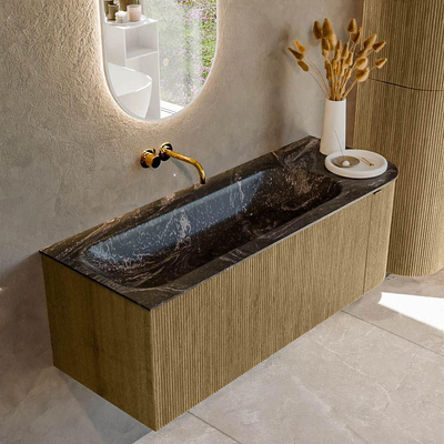 Mondiaz KURVE-DLUX Badkamermeubelset - 125x46x40cm - 1 lade - 1 deur - wastafel solid surface - links - zonder kraangat - Dusk
