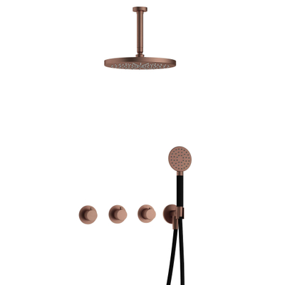 Hotbath Cobber IBS70 Regendoucheset inbouw - 15cm plafondarm - 30cm ronde hoofddouche - ronde handdouche - koper geborsteld PVD