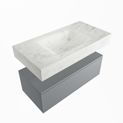 Mondiaz ALAN-DLUX Ensemble de meuble - 90cm - meuble Plata mat - 1 tiroir - Lavabo Cloud Opalo suspendu - vasque Centre - 1 trou de robinet