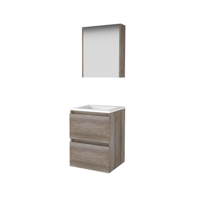 Basic-Line Comfort 46 ensemble de meubles de salle de bain 50x46cm sans poignée 2 tiroirs lavabo acrylique 0 trous de robinetterie armoire de toilette mfc scotch oak