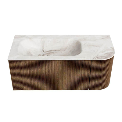 MONDIAZ KURVE-DLUX 105cm Meuble salle de bain avec module 25 D - couleur Walnut - 1 tiroir - 1 porte - vasque BIG SMALL gauche - 1 trou de robinet - couleur Frappe