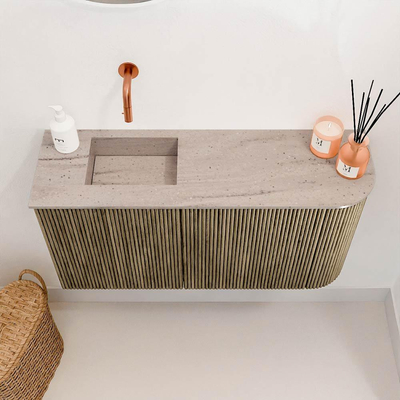 Mondiaz JOYA-DLUX 81.6cm toiletmeubel - ronding rechts kleur Dusk - Wastafel FAYE positie Links Zonder kraangat kleur Saba.