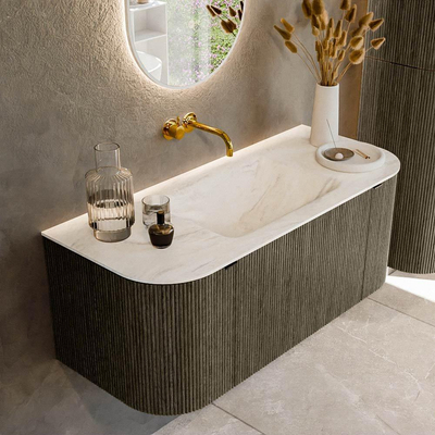 Mondiaz KURVE-DLUX Ensemble de meuble de salle de bains - 110x46x40cm - 1 tiroir - 2 portes - vasque solid surface - centrale - sans trou de robinet - Shadow