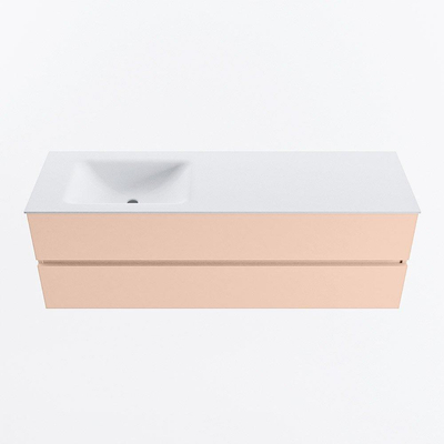 Mondiaz VICA ensemble de meuble de salle de bain - 150cm - meuble sous-vasque rosee - 2 tiroirs - lavabo cloud gauche - 1 trou de robinet - version haute de 60cm - talc