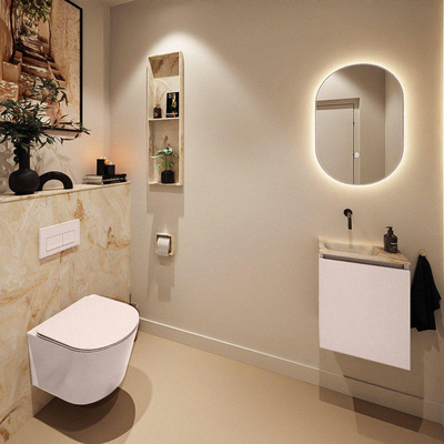 MONDIAZ TURE-DLUX Meuble toilette - 40cm - Rosee - EDEN - vasque Frappe - position gauche - sans trou de robinet
