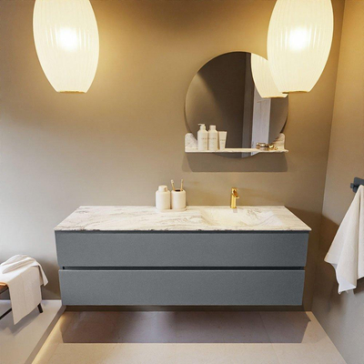 Mondiaz VICA-DLUX Ensemble de meuble de salle de bain - 150cm - meuble sous-vasque plata - 2 tiroirs - lavabo encastrée cloud droite - 1 trou de robinet - version haute de 60cm - glace