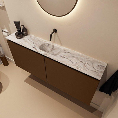 MONDIAZ TURE-DLUX Meuble toilette - 120cm - Rust - EDEN - vasque Glace - position centrale - sans trou de robinet