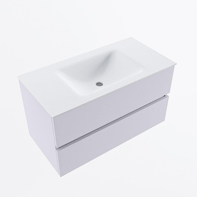 Mondiaz VICA ensemble de meuble de salle de bain - 90cm - meuble sous-vasque cale - 2 tiroirs - lavabo cloud milieu - sans trous de robinet - version haute de 60cm - talc