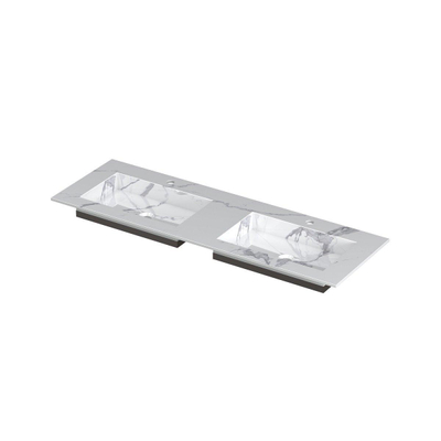 INK Post lavabo - 140x45x1cm - 2 vasques - 2 trous de robinet - céramique Statuario brillant